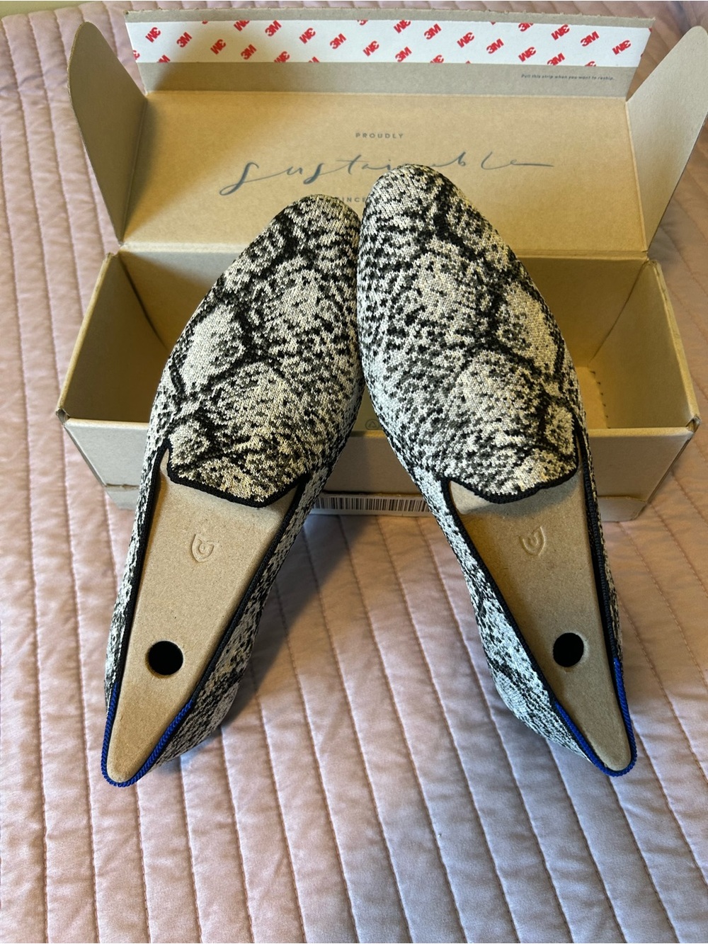 Rothy's Black and White Snake-Print Flats